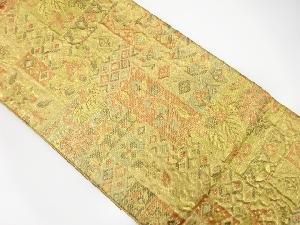 アンティーク　佐賀錦　変わり色紙に花唐草・古典柄模様織り出し袋帯(着用可)